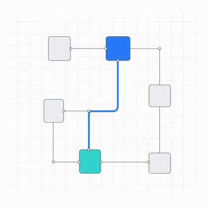 A mapped estate of connected system blocks with the highest-return path picked out in blue